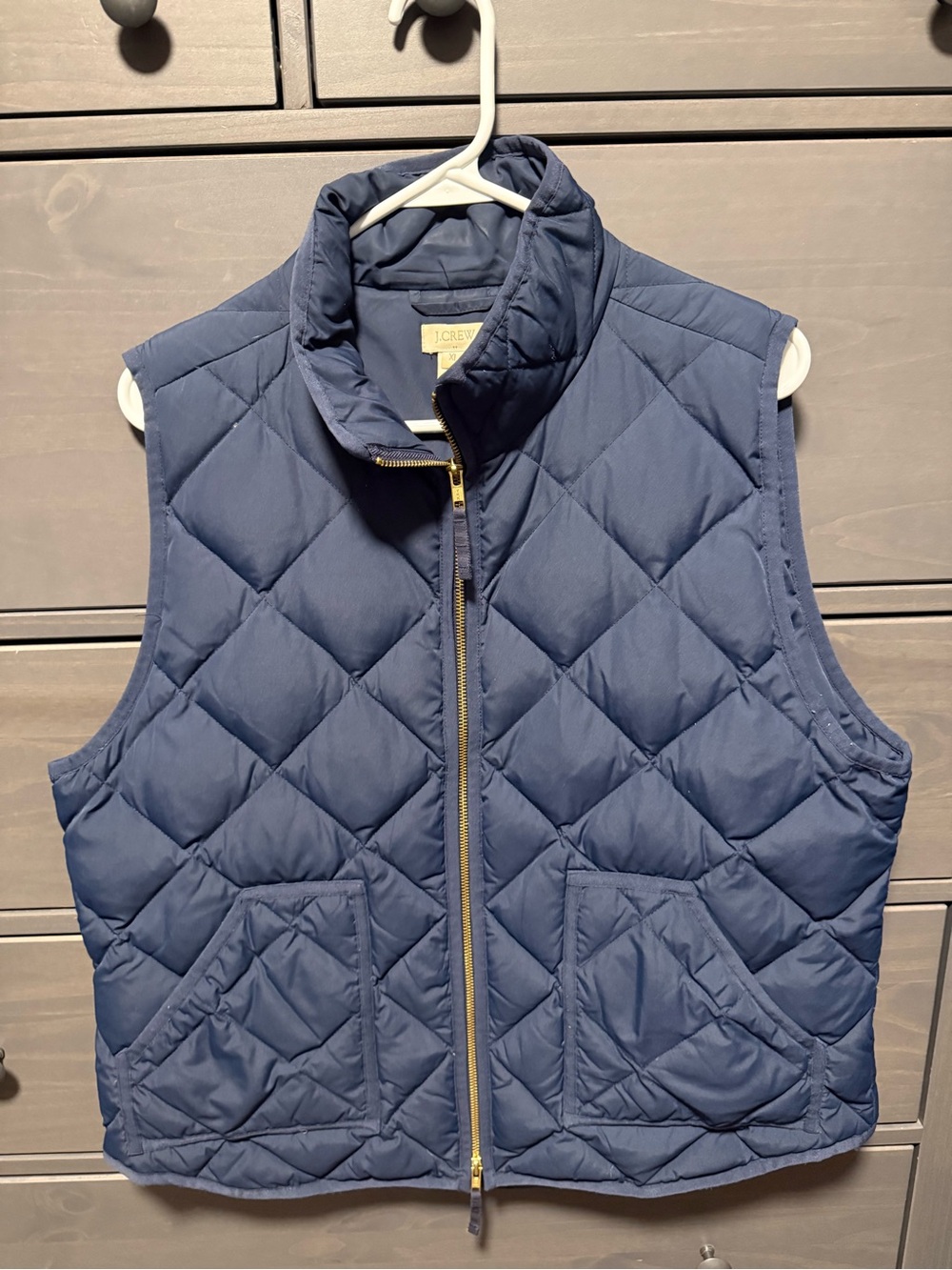 J. Crew Quilted Navy Puffer Vest with Gold Hardware